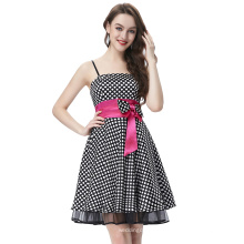 Starzz 2016 Sexy Young Ladies Spaghetti Straps Black White Polka Dots Satin Cocktail Dress ST000087-3